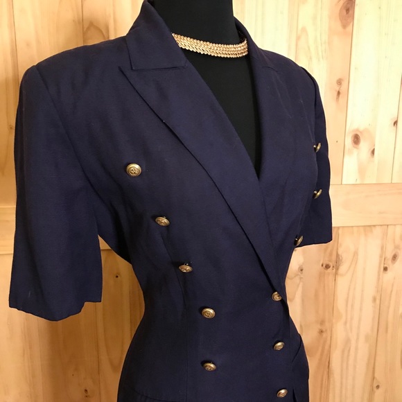 Vintage double breasted navy Albert Nipon dress - Picture 7 of 14